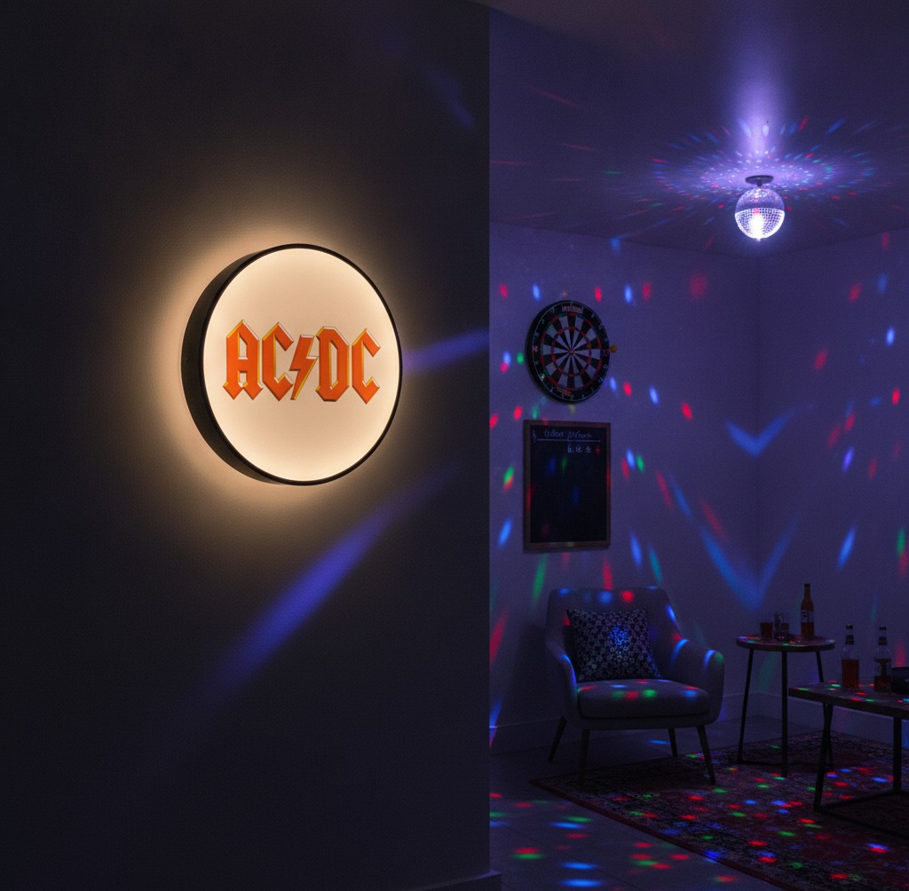 AC/DC LED-Leuchtschild Wanddeko Musik-Deko Geschenk - Mockup