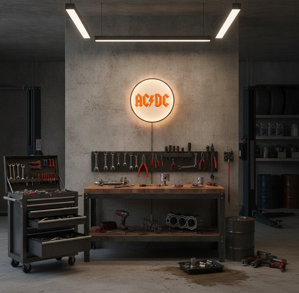 AC/DC LED-Leuchtschild Wanddeko Musik-Deko Geschenk - Mockup