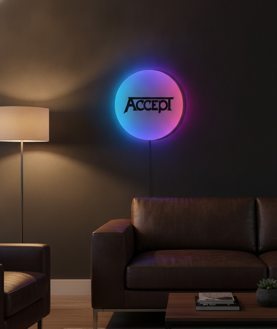 Accept LED-Leuchtschild Wanddeko Musik-Deko Geschenk - Mockup