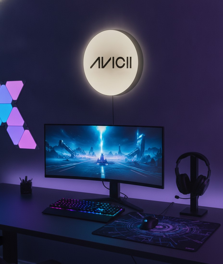 Avicii LED-Leuchtschild Wanddeko Musik-Deko Geschenk - Mockup