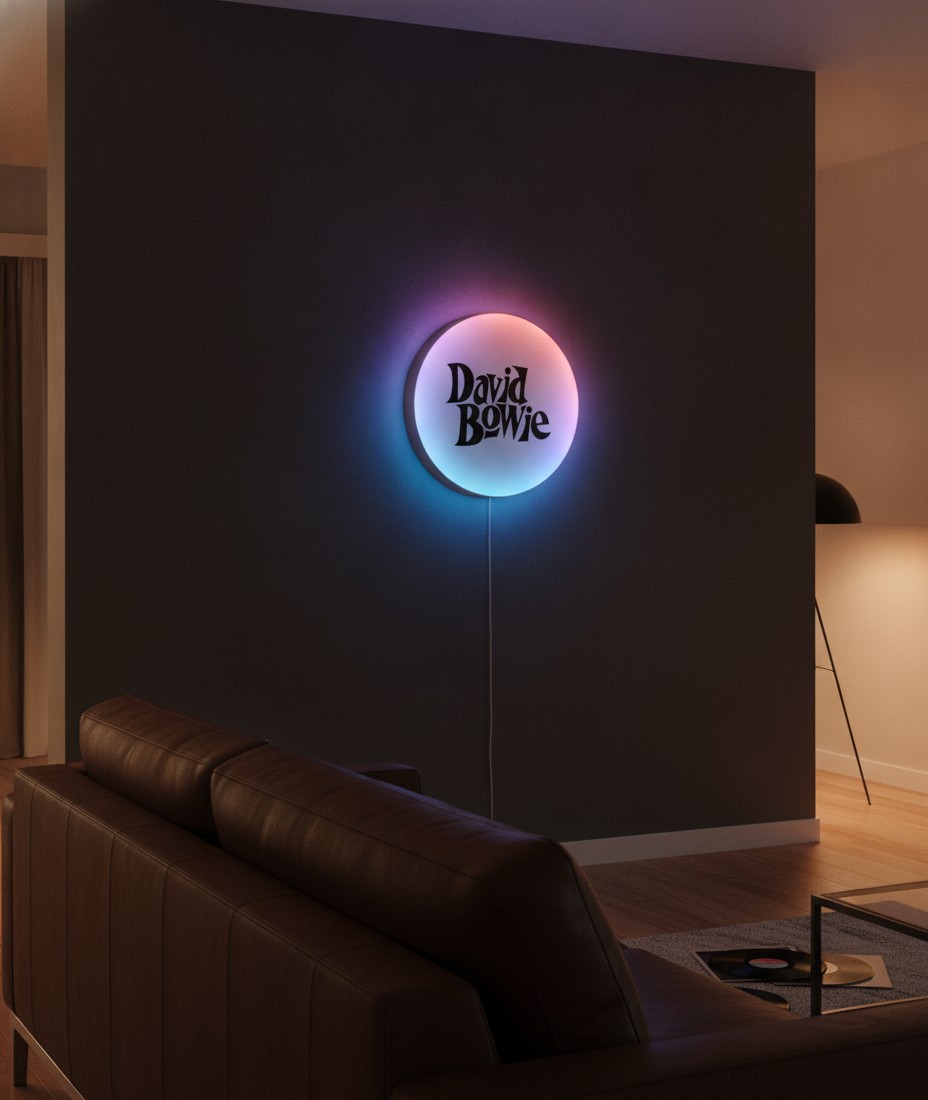 David Bowie LED-Leuchtschild Wanddeko Musik-Deko Geschenk - Mockup