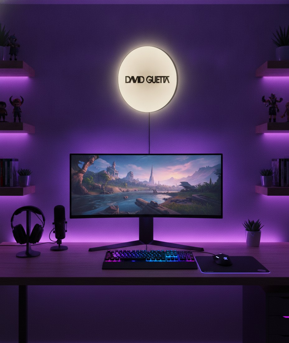 David Guetta LED-Leuchtschild Wanddeko Musik-Deko Geschenk - Mockup