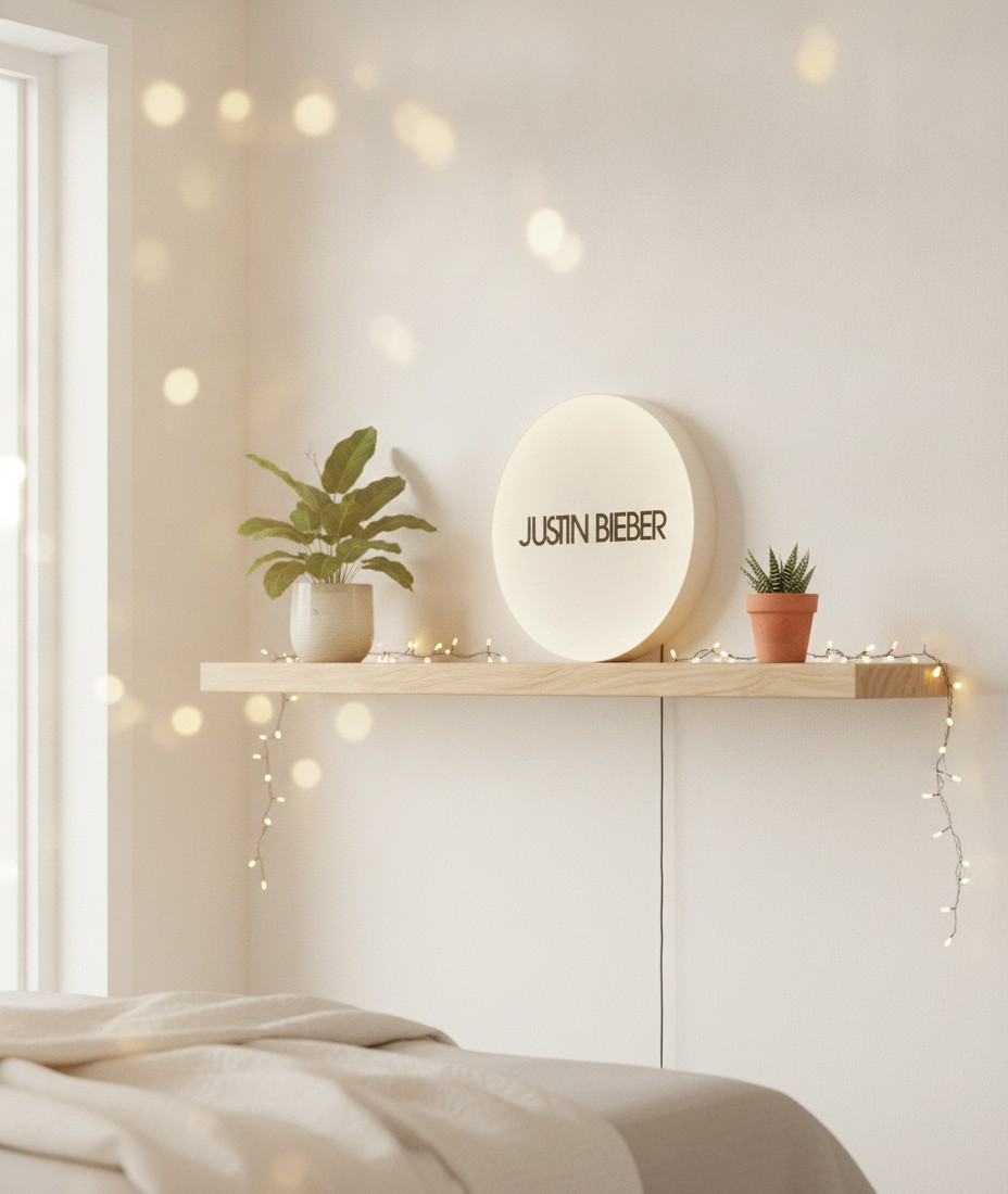 Justin Bieber LED-Leuchtschild Wanddeko Musik-Deko Geschenk - Mockup
