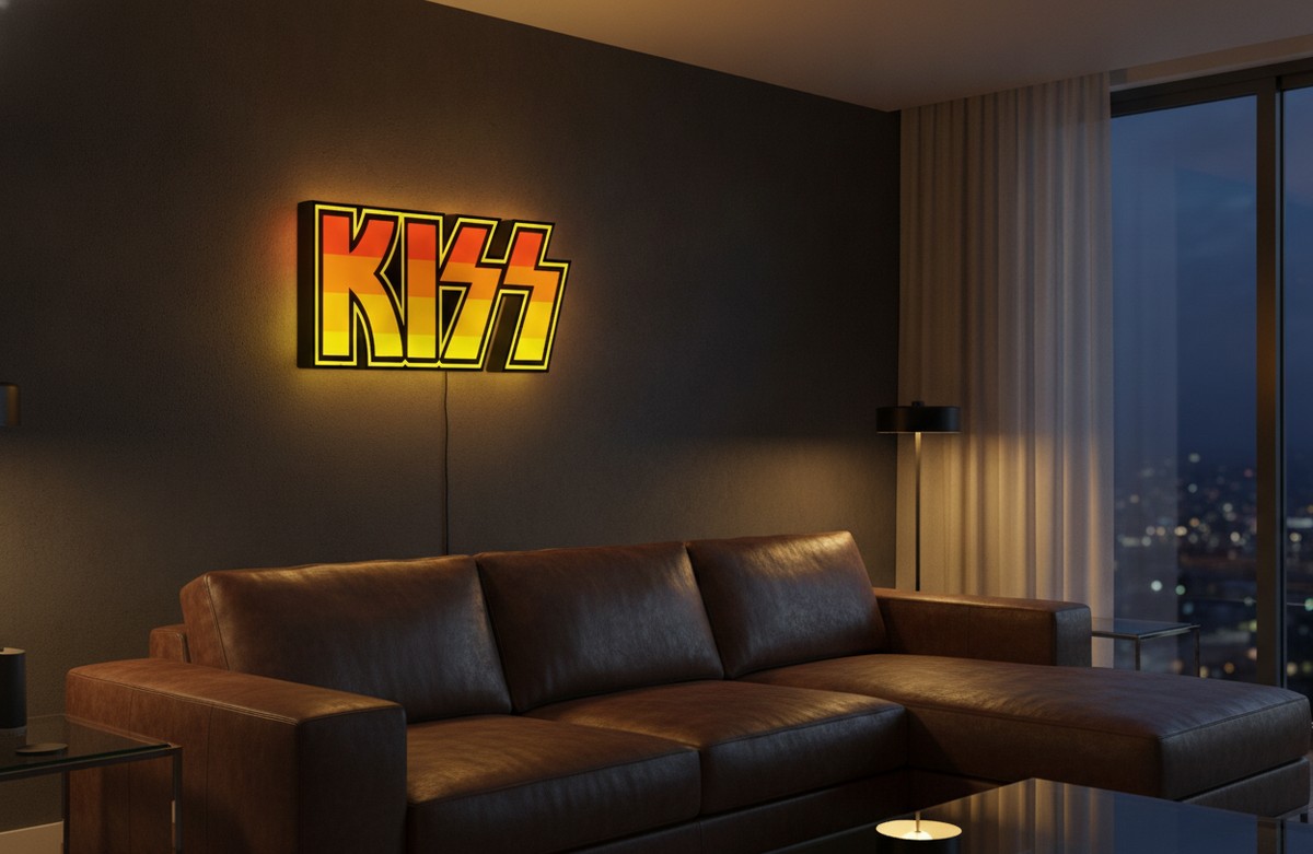 Kiss LED-Leuchtschild Wanddeko Musik-Deko Geschenk - Mockup
