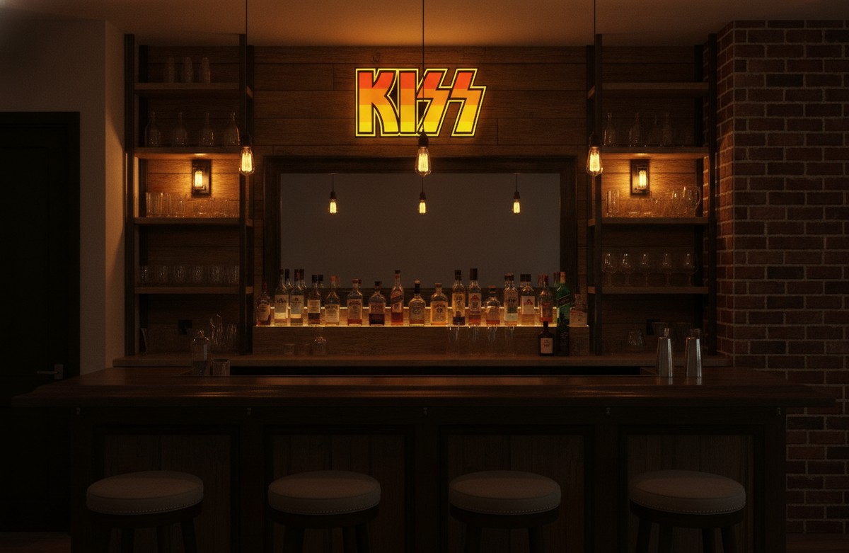 Kiss LED-Leuchtschild Wanddeko Musik-Deko Geschenk - Mockup
