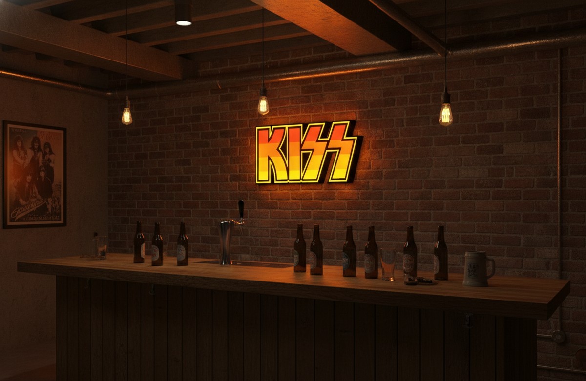 Kiss LED-Leuchtschild Wanddeko Musik-Deko Geschenk - Mockup