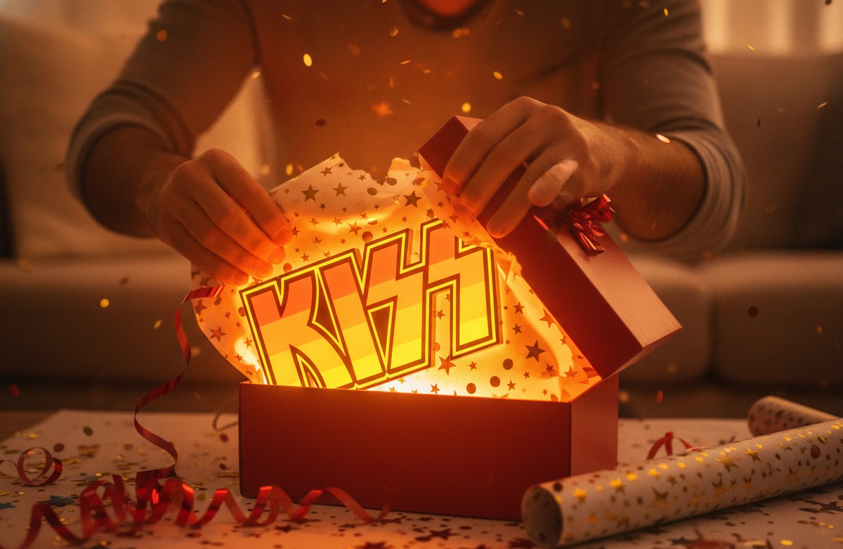 Kiss LED-Leuchtschild Wanddeko Musik-Deko Geschenk - Mockup