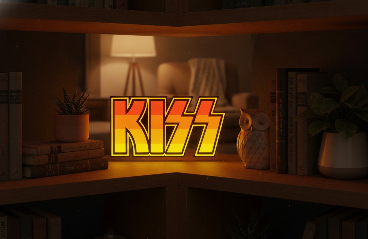 Kiss LED-Leuchtschild Wanddeko Musik-Deko Geschenk - Mockup
