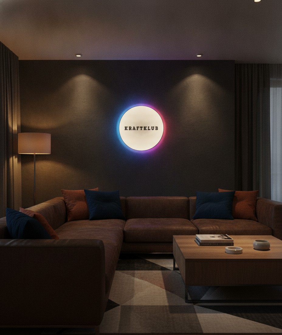 Kraftklub LED-Leuchtschild Wanddeko Musik-Deko Geschenk - Mockup
