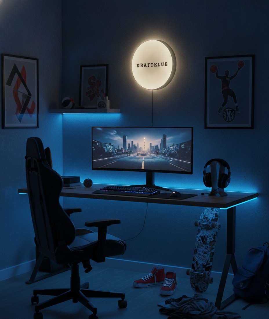 Kraftklub LED-Leuchtschild Wanddeko Musik-Deko Geschenk - Mockup