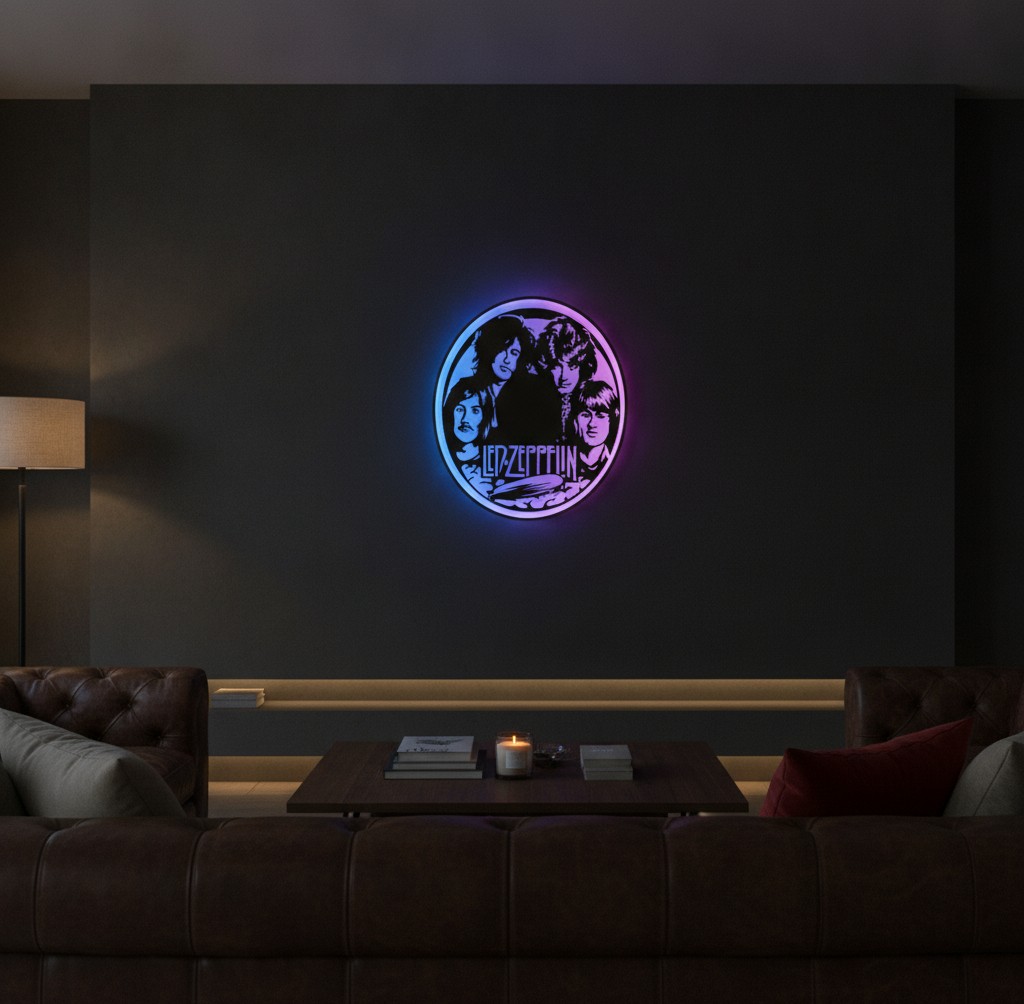 Led Zeppelin LED-Leuchtschild Wanddeko Musik-Deko Geschenk - Mockup