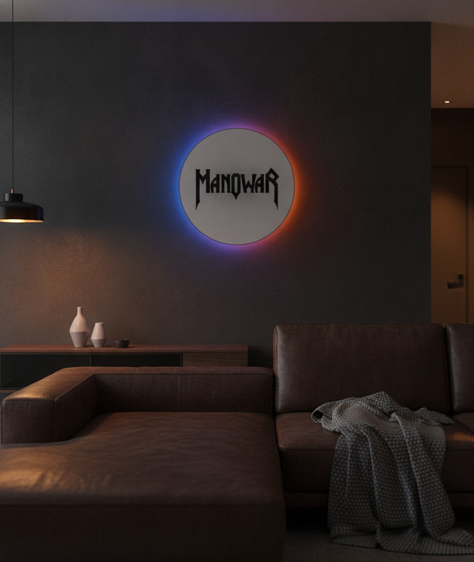 Manowar LED-Leuchtschild Wanddeko Musik-Deko Geschenk - Mockup