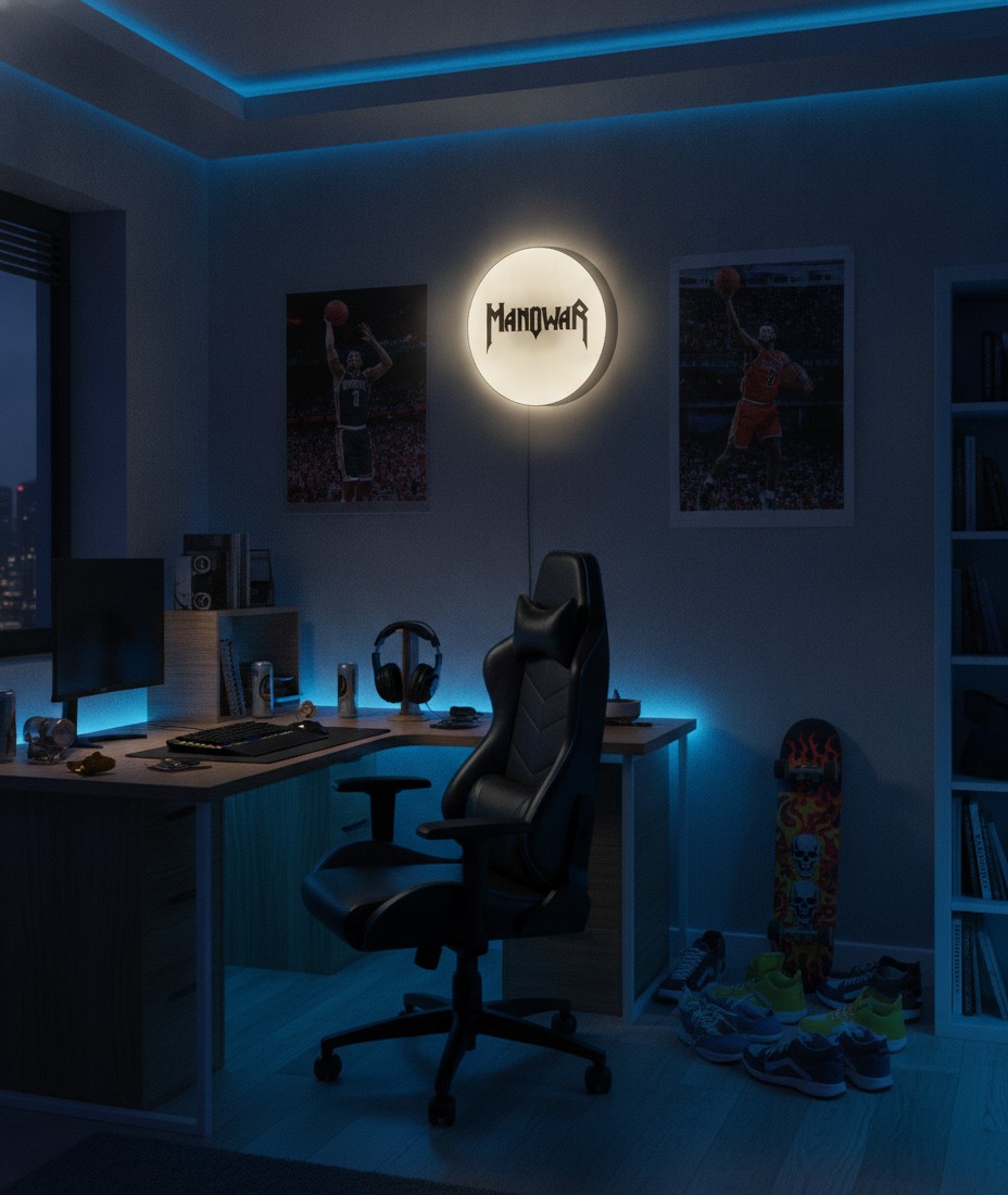 Manowar LED-Leuchtschild Wanddeko Musik-Deko Geschenk - Mockup