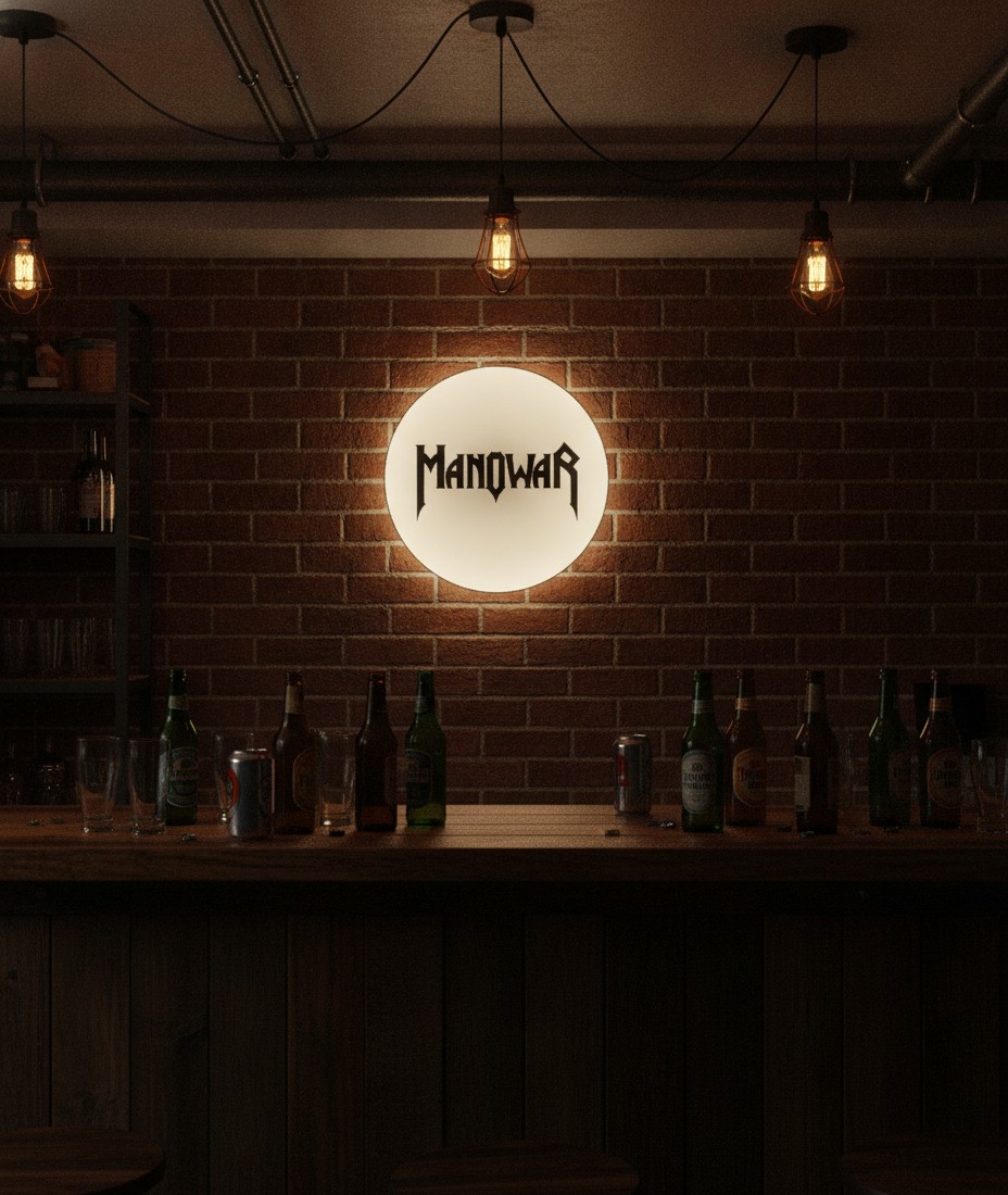 Manowar LED-Leuchtschild Wanddeko Musik-Deko Geschenk - Mockup