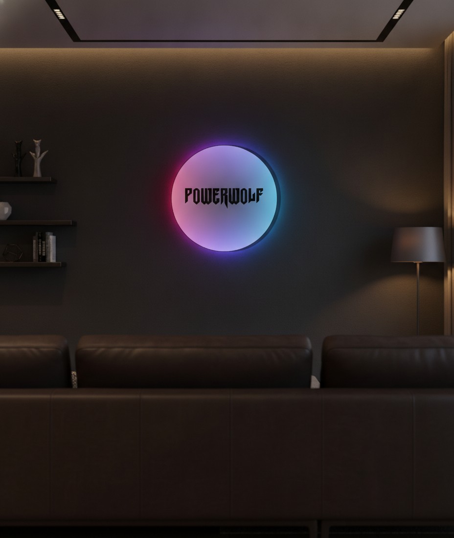 Powerwolf LED-Leuchtschild Wanddeko Musik-Deko Geschenk - Mockup