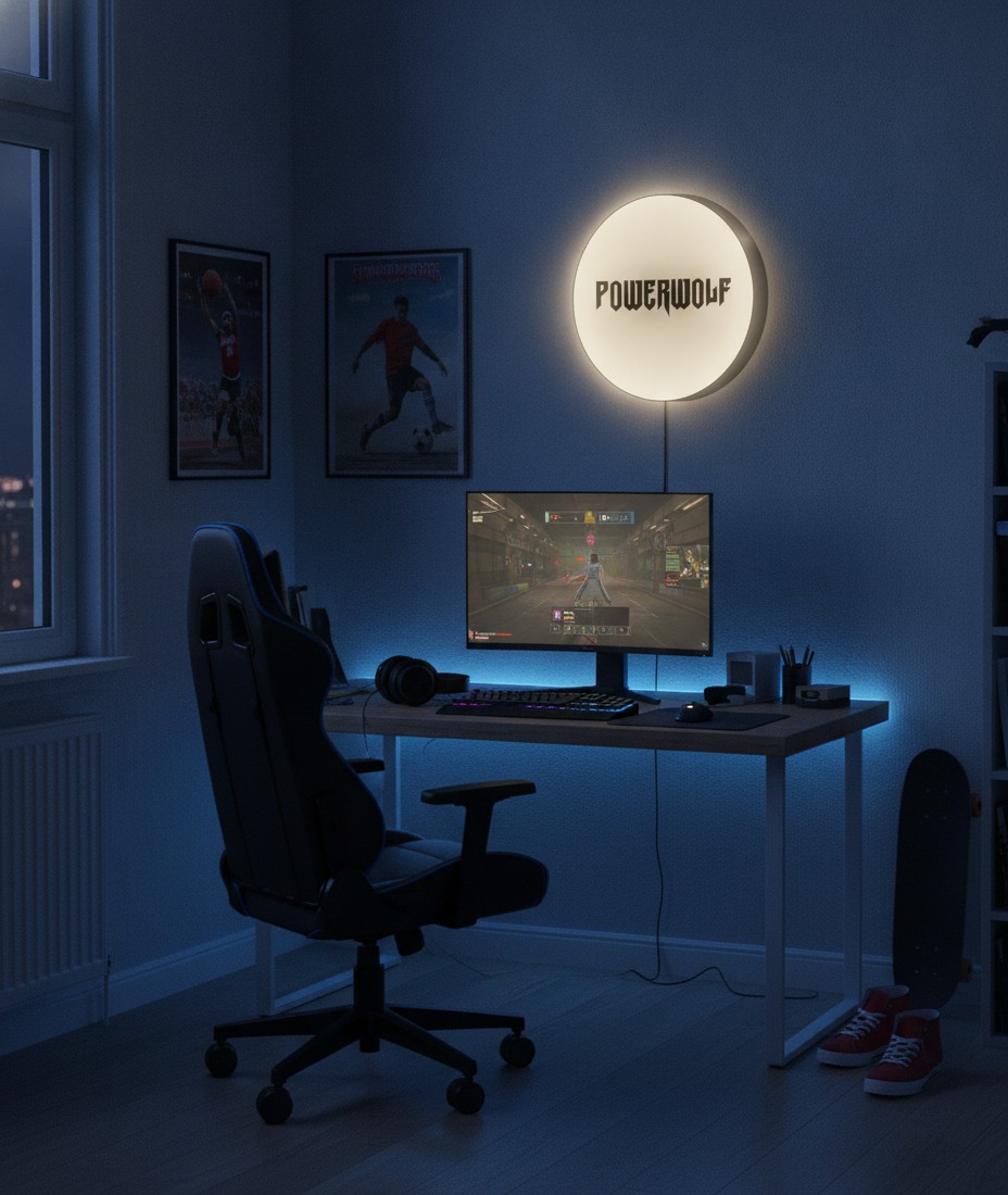 Powerwolf LED-Leuchtschild Wanddeko Musik-Deko Geschenk - Mockup