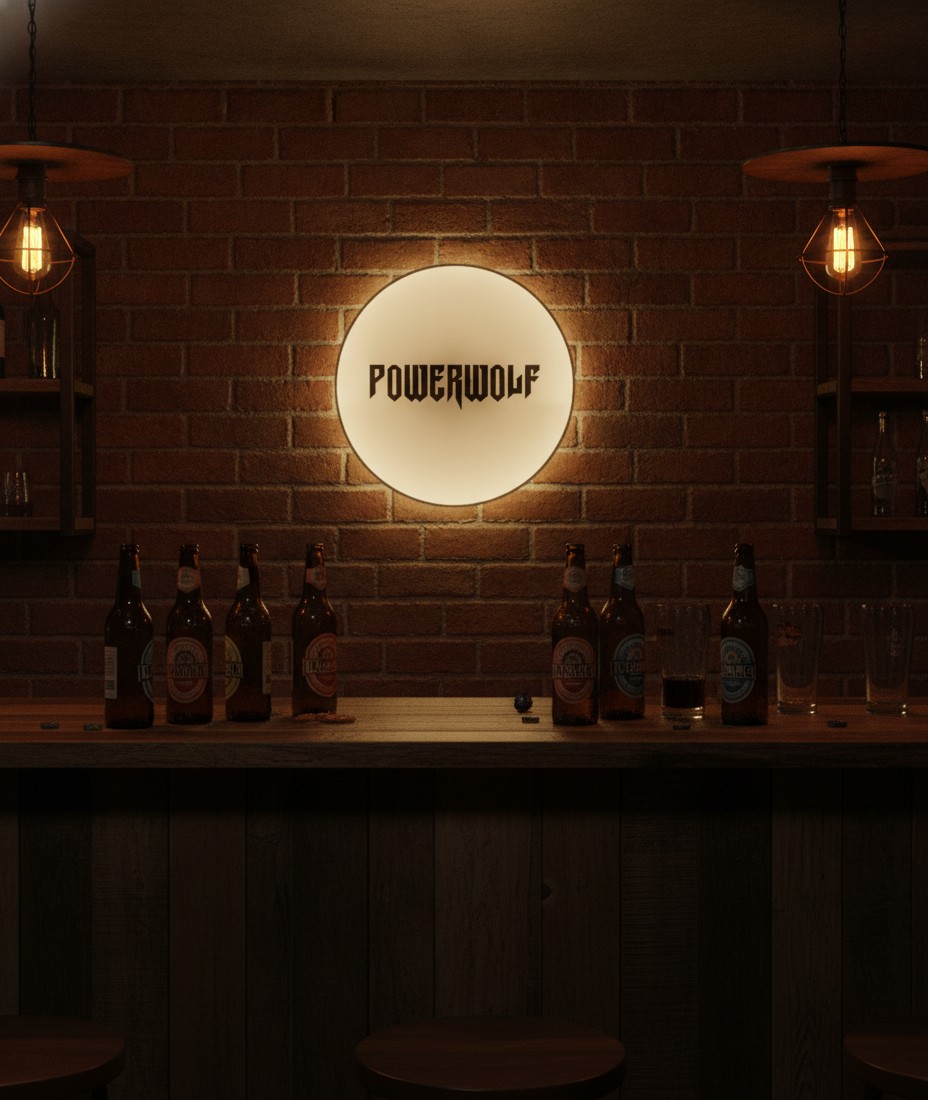 Powerwolf LED-Leuchtschild Wanddeko Musik-Deko Geschenk - Mockup