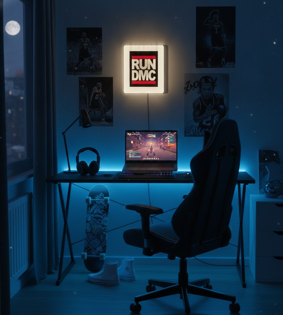 Run-DMC LED-Leuchtschild Wanddeko Musik-Deko Geschenk - Mockup