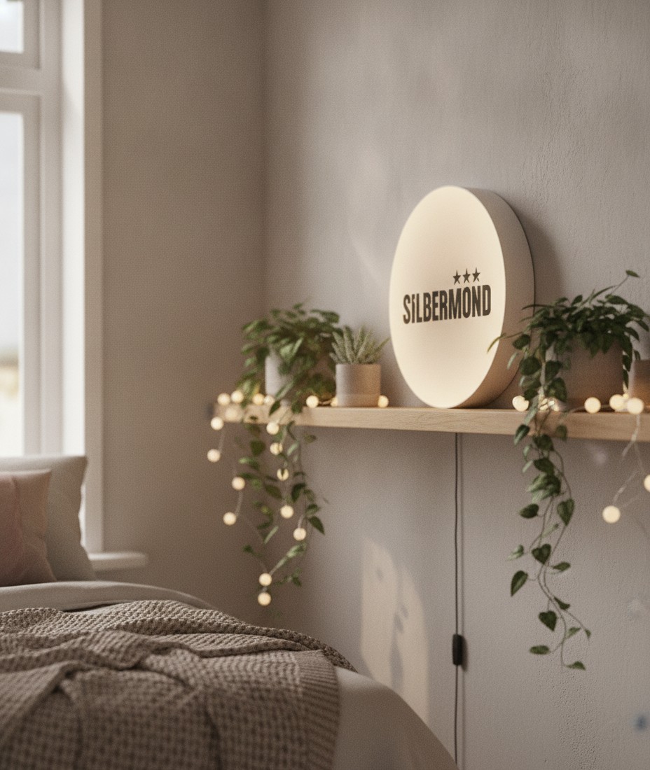 Silbermond LED-Leuchtschild Wanddeko Musik-Deko Geschenk - Mockup