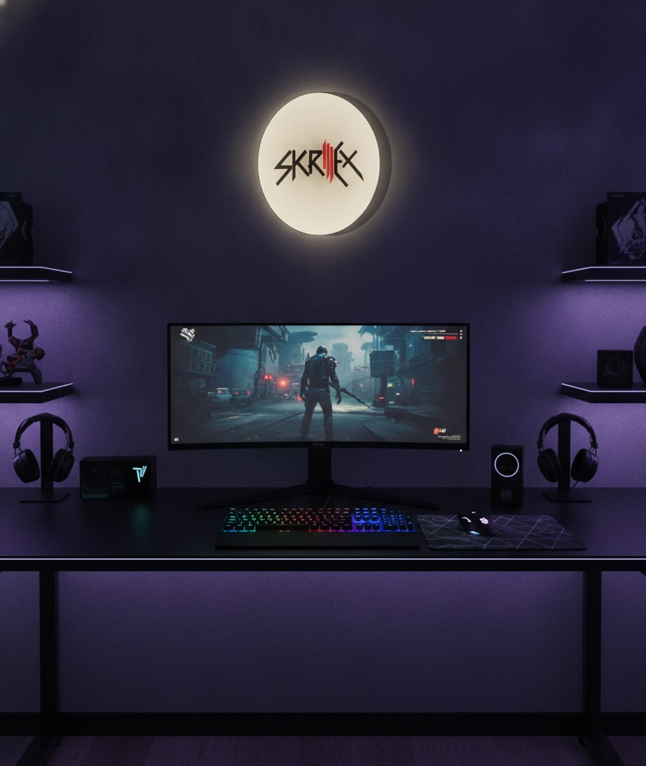 Skrillex LED-Leuchtschild Wanddeko Musik-Deko Geschenk - Mockup
